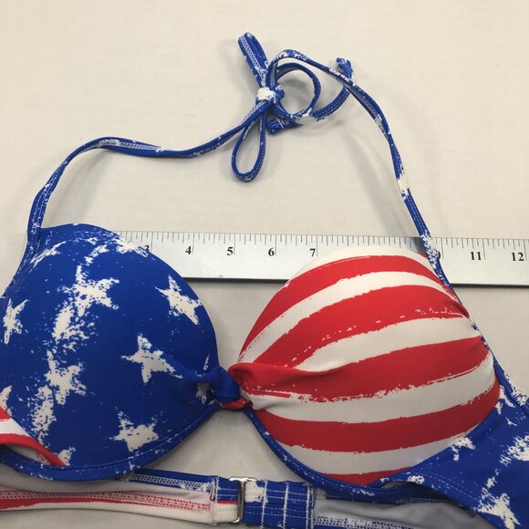 Xhilaration Junior's Sz. Large 8-10 Push Up Halter Stars, Stripes Bikini Top New - Picture 8 of 11
